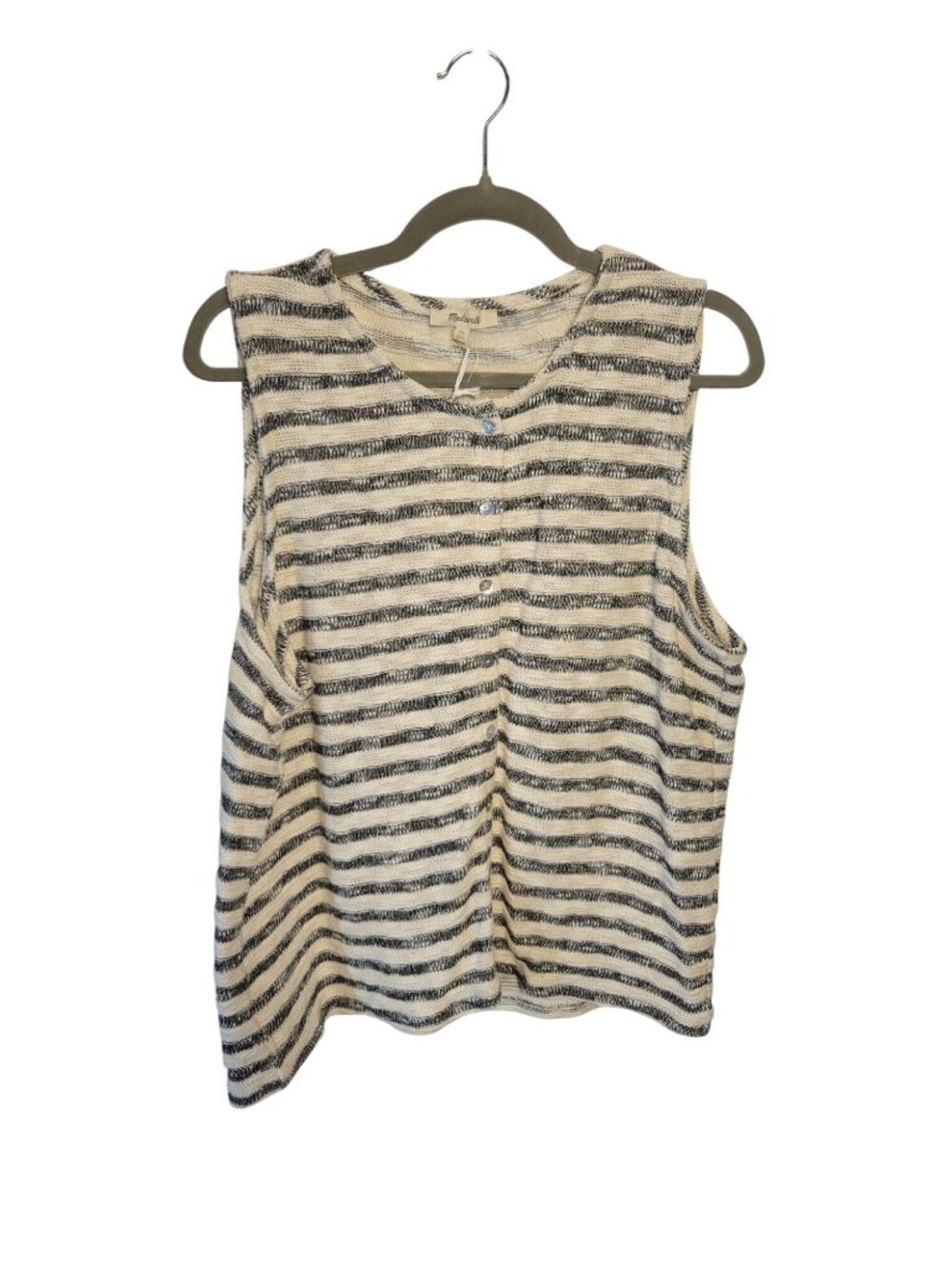 Madewell Black Striped Cotton Blend Knit Sleeveless Button-Front Top Size XL